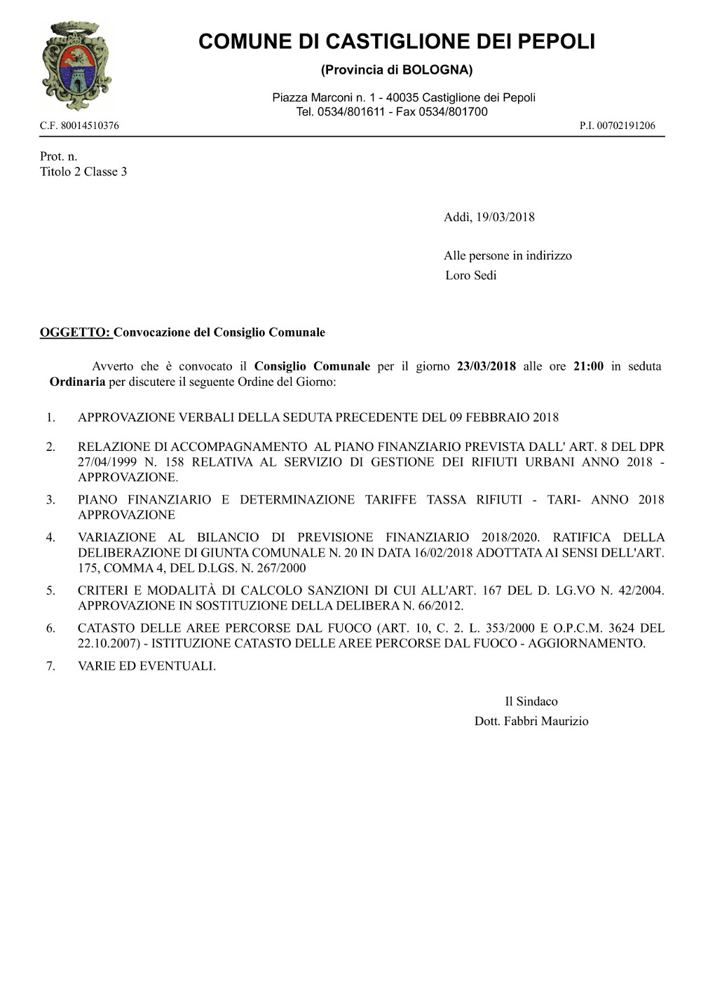 Convocazione CC 23/03/18